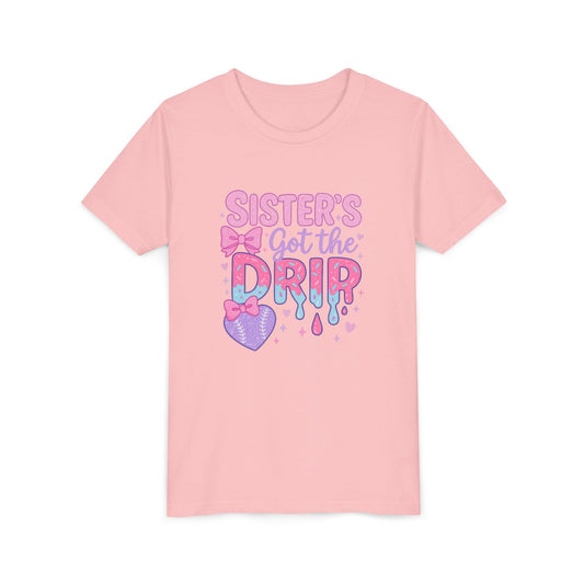 Sister's Got the Drip Youth BELLA+CANVAS Tee, Cute Kids T-Shirt, Gift for Sisters, Pastel Tee, Fun Summer Wear, Birthday Party Shirt