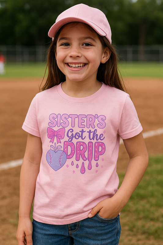 Sister's Got the Drip Youth BELLA+CANVAS Tee, Cute Kids T-Shirt, Gift for Sisters, Pastel Tee, Fun Summer Wear, Birthday Party Shirt